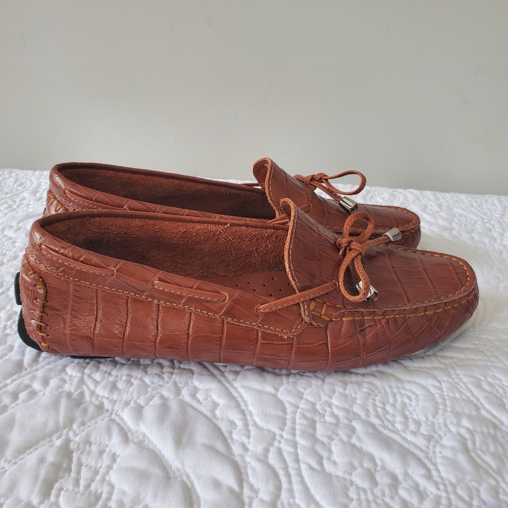 SAKS FIFTH AVENUE WOMEN'S CROC-EMBOSSED LEATHER DRIVING LOAFERS IN BROWN